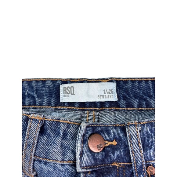 RSQ Womens Boyfriend Distressed Jeans Size 1/25 Blue Denim Button Fly Cropped - Picture 7 of 8